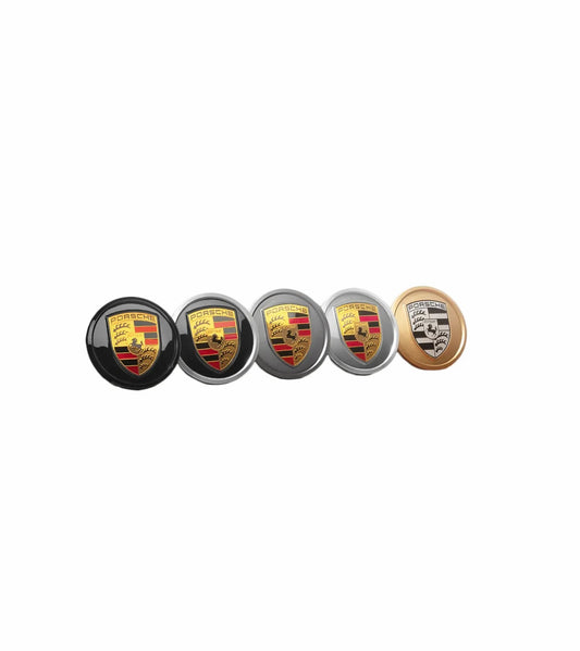 Porsche Black Satin Gloss Wheel Hub Covers with Colored Crest (Set of 4) | Porsche Design Featured