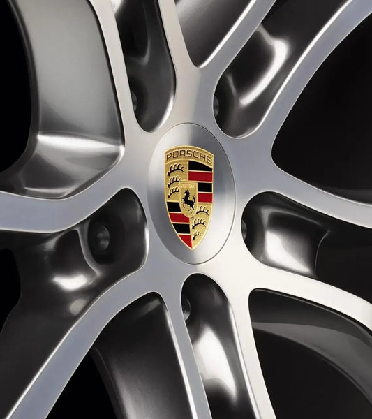 Porsche Wheel Hub Covers with Colored Crest and Aluminum Look Ring (Set of 4) | Porsche Design Signature